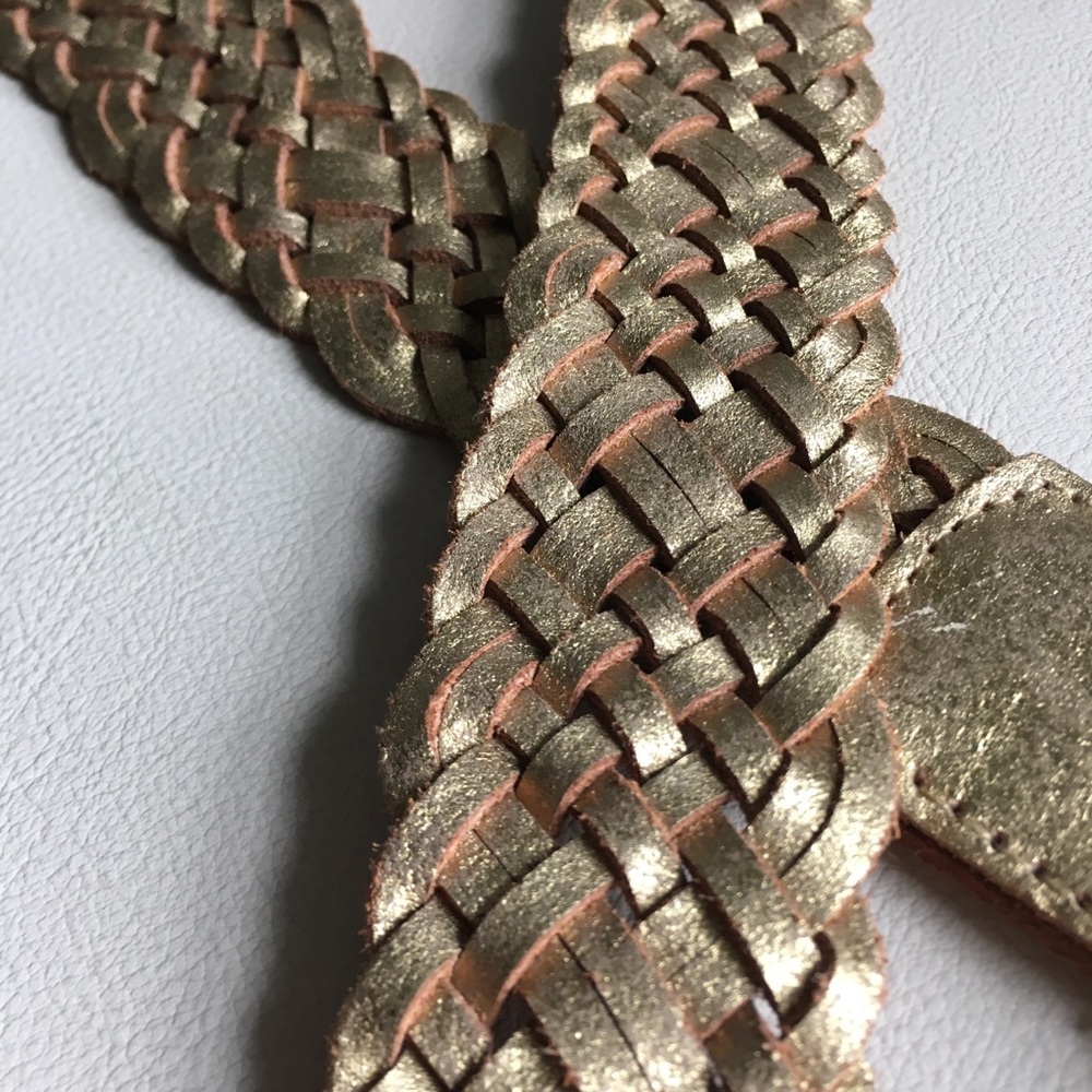 Genuine leather gold braided weave belt - Picture 4 of 5